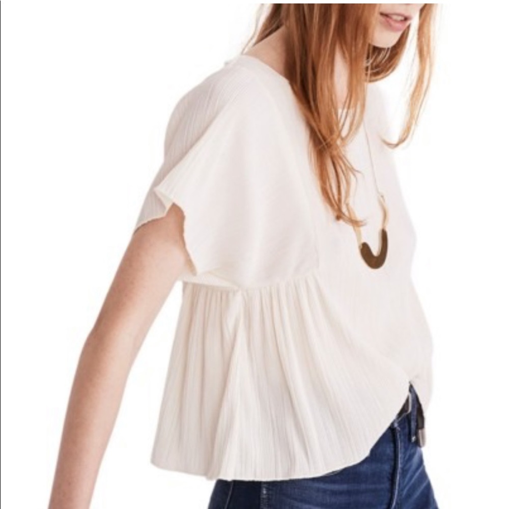 Madewell scoop neck pleated top ivory xs
